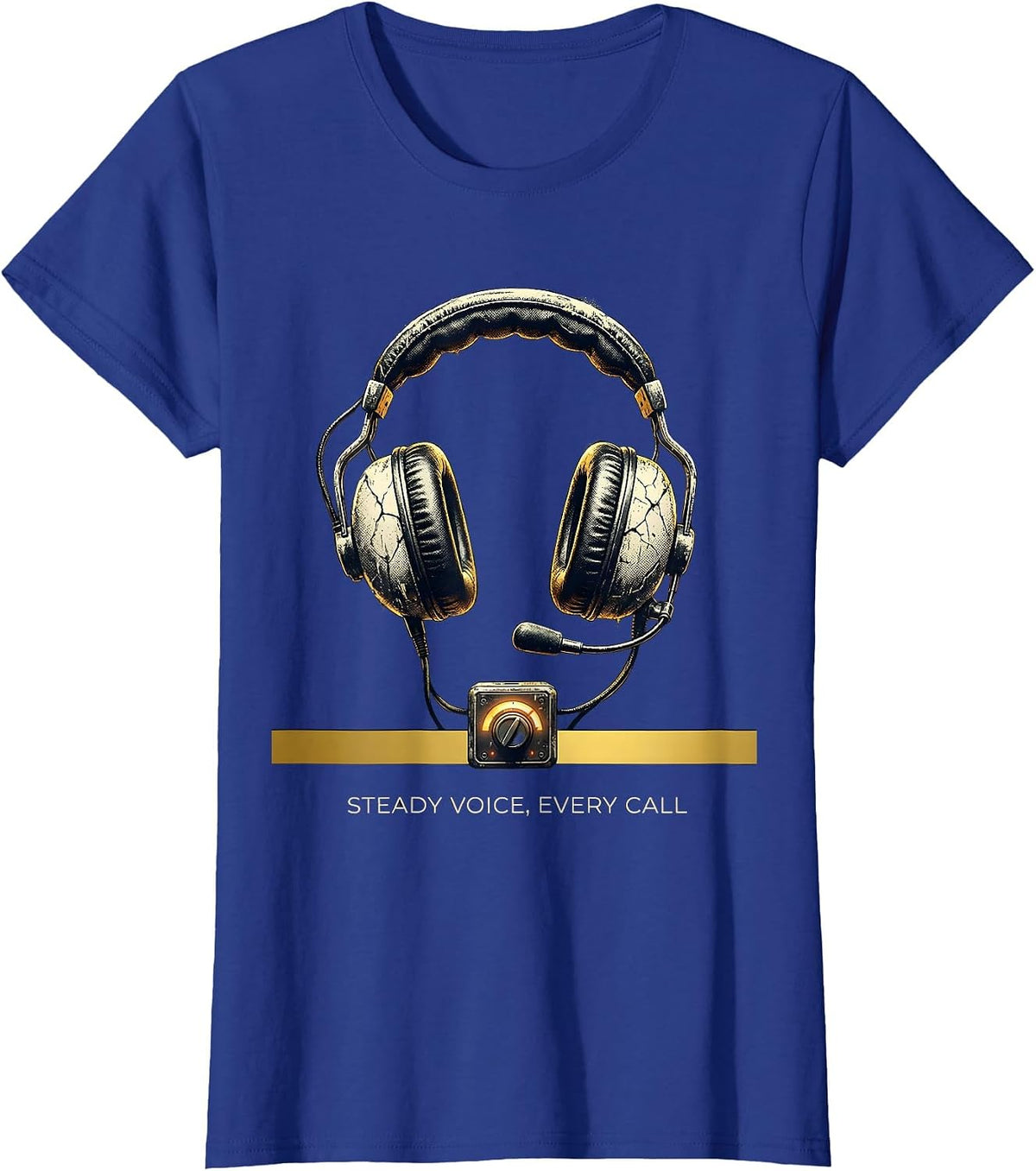 Women's Steady Voice Every Call Distressed 911 Dispatcher Thin Gold T-Shirt - Royal Blue