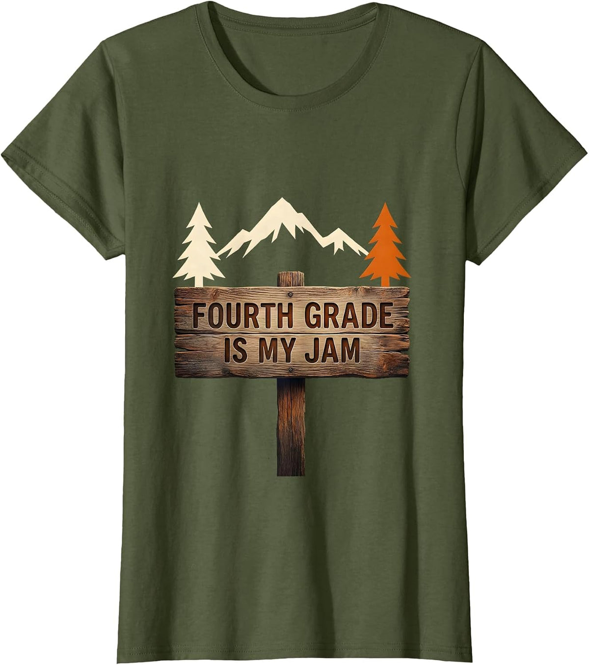 Women's Fourth Grade Is My Jam Teacher Design T-Shirt - Olive Green