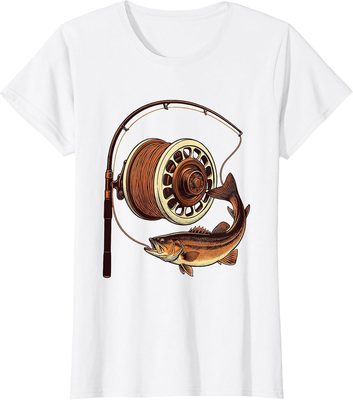 Women's Spinning Reel and Bass Fisherman Humor T-Shirt - White