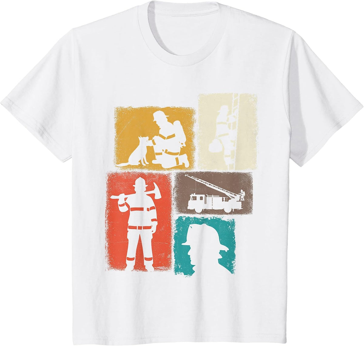 Firefighter Vintage Collage Fireman Men Hero T-Shirt - White