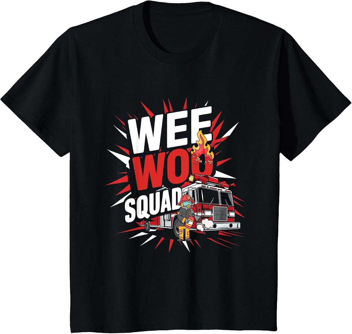 WeeWoo Squad Firefighter Funny Fire Truck Fireman Meme T-Shirt - Black