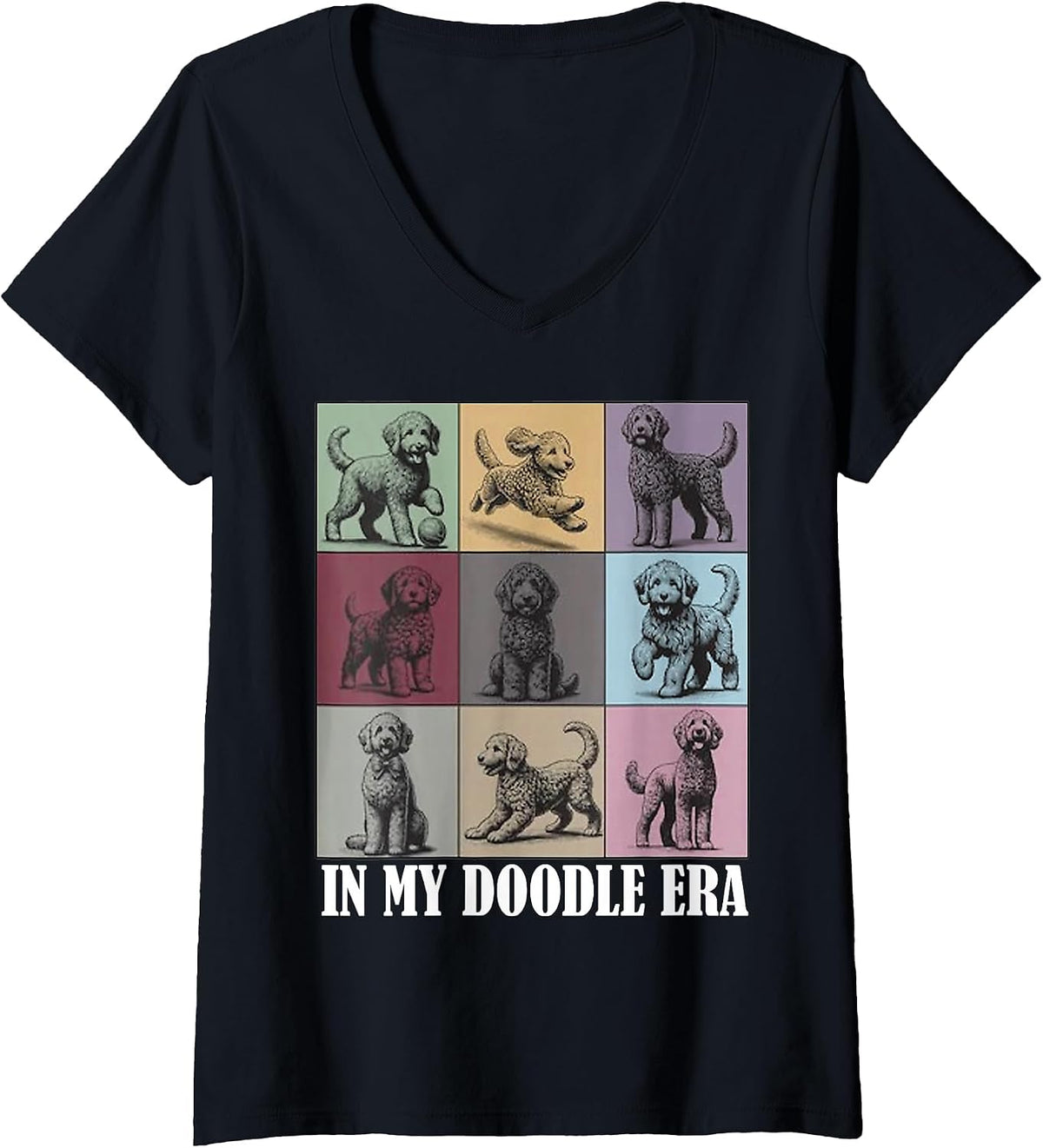 Women's Funny Dog Lovers Quote in My Golden Doodle Era Cool Women V-Neck T-Shirt - Black