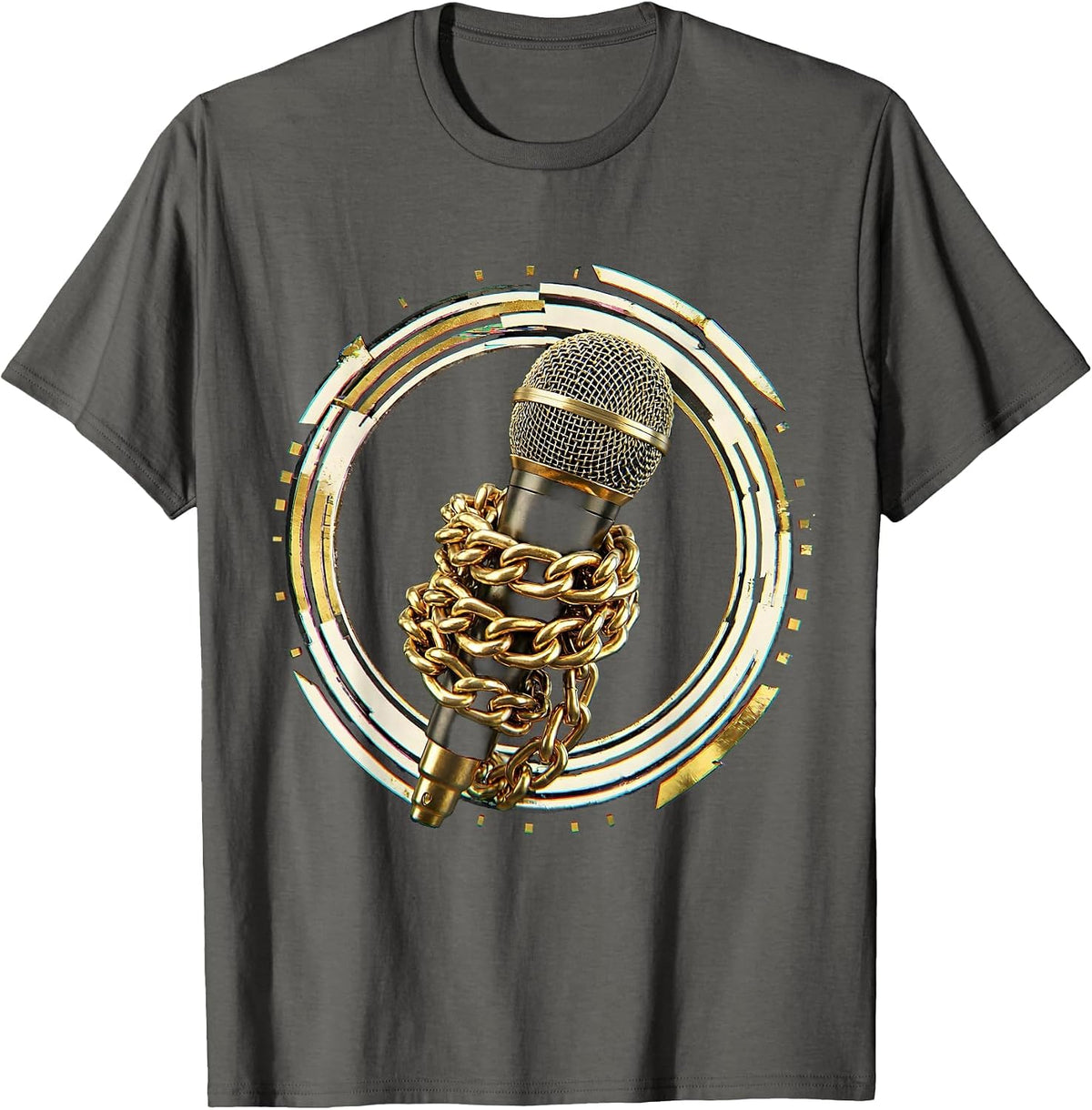 Gold Chain Mic Hip Hop Graphic Design T-Shirt - Asphalt Grey