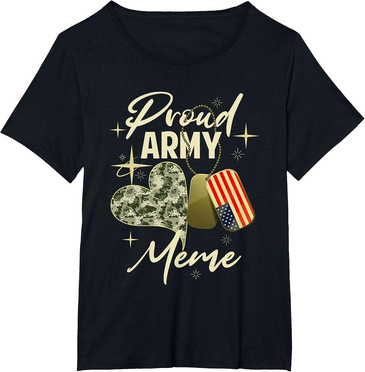 Proud Army Meme Camouflage Mother's Day Dog Tag US Flag T-Shirt - Black