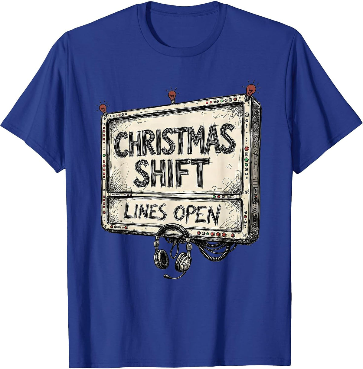 Men's Christmas Shift Lines Open Funny 911 Dispatcher Christmas T-Shirt - Royal Blue