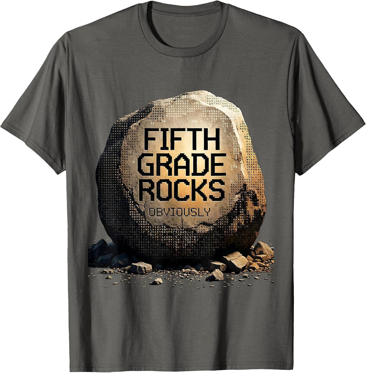 Men's Fifth Grade Rocks Teacher Graphic Design T-Shirt - Asphalt Grey