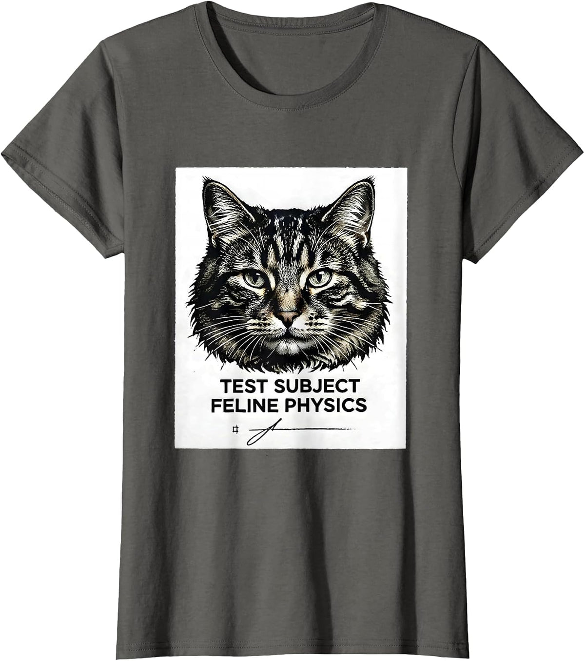 Women's Test Subject Feline Physics Funny Cat Science Math Teacher T-Shirt - Asphalt Grey