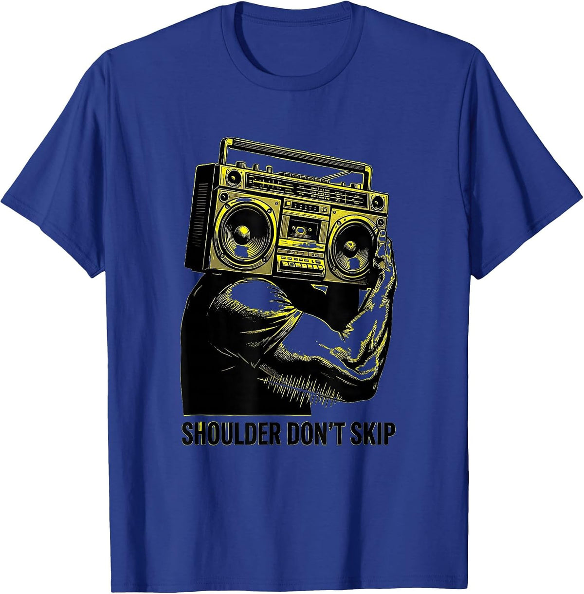 Shoulder Don't Skip Stencil Graphic Old School Hip Hop T-Shirt - Royal Blue