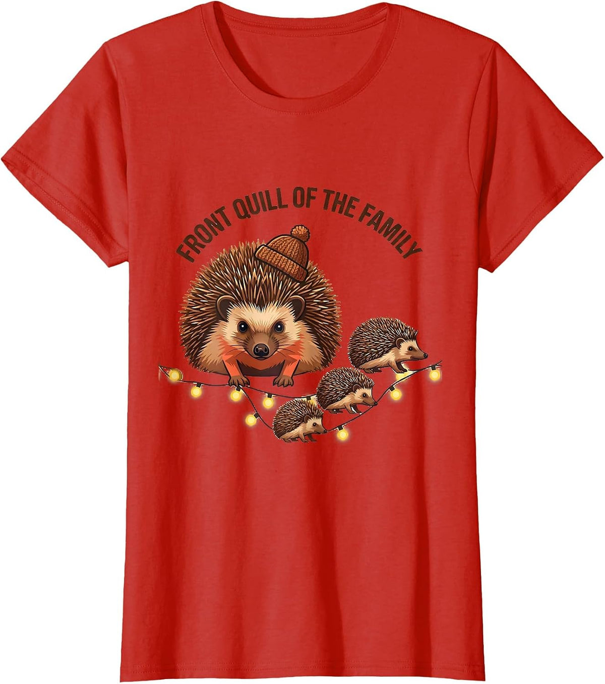 Women's Front Quill Of The Family Cute Hedgehog Christmas Humor Gift T-Shirt - Red