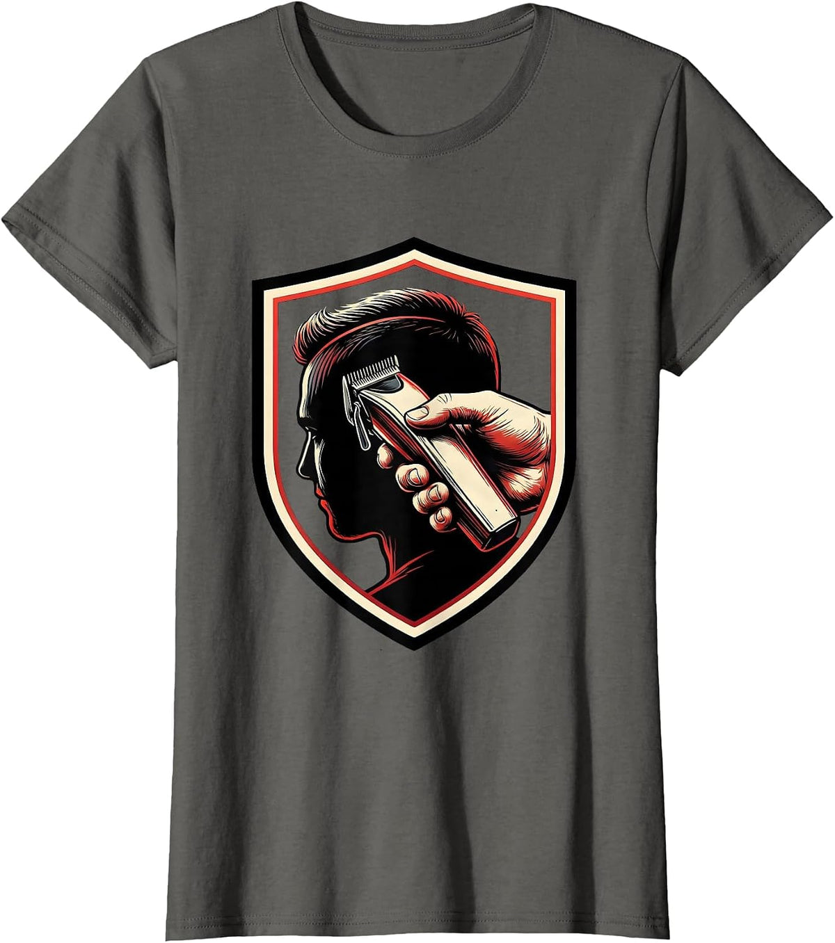 Women's Barber Shield Badge Vintage Sign Painter Humor T-Shirt - Asphalt Grey