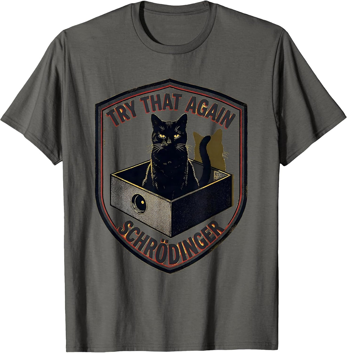 Try That Again Schrödinger Funny Quantum Physics Science T-Shirt - Asphalt Grey