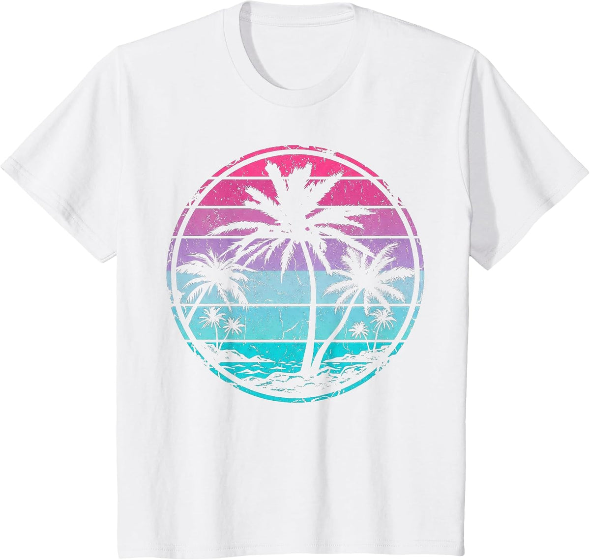 Palm Tree Sunset Retro Beach Vintage Tropical Designs T-Shirt - White
