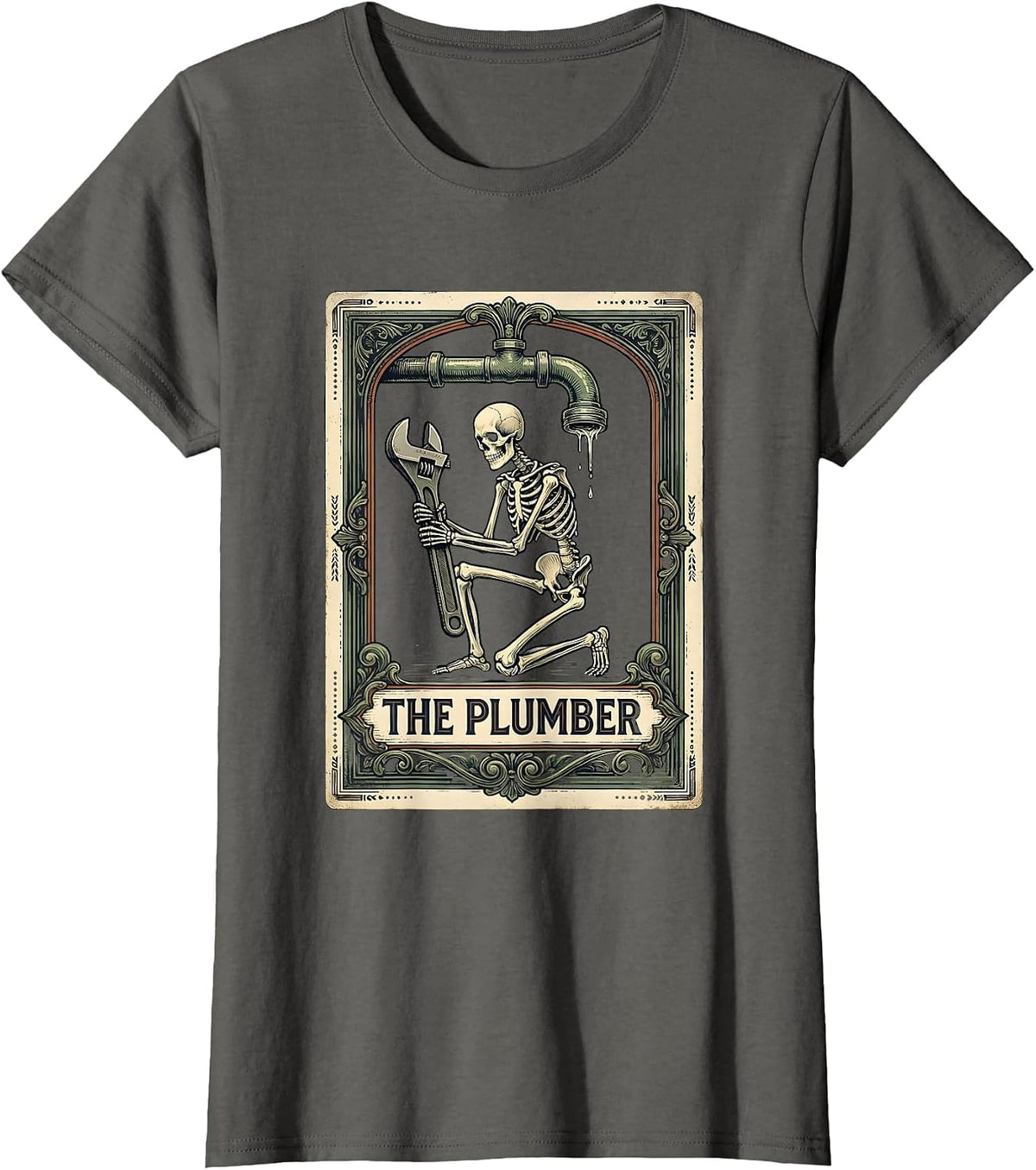 Women's The Plumber Vintage Gothic Halloween Tarot Card Role Parody T-Shirt - Asphalt Grey