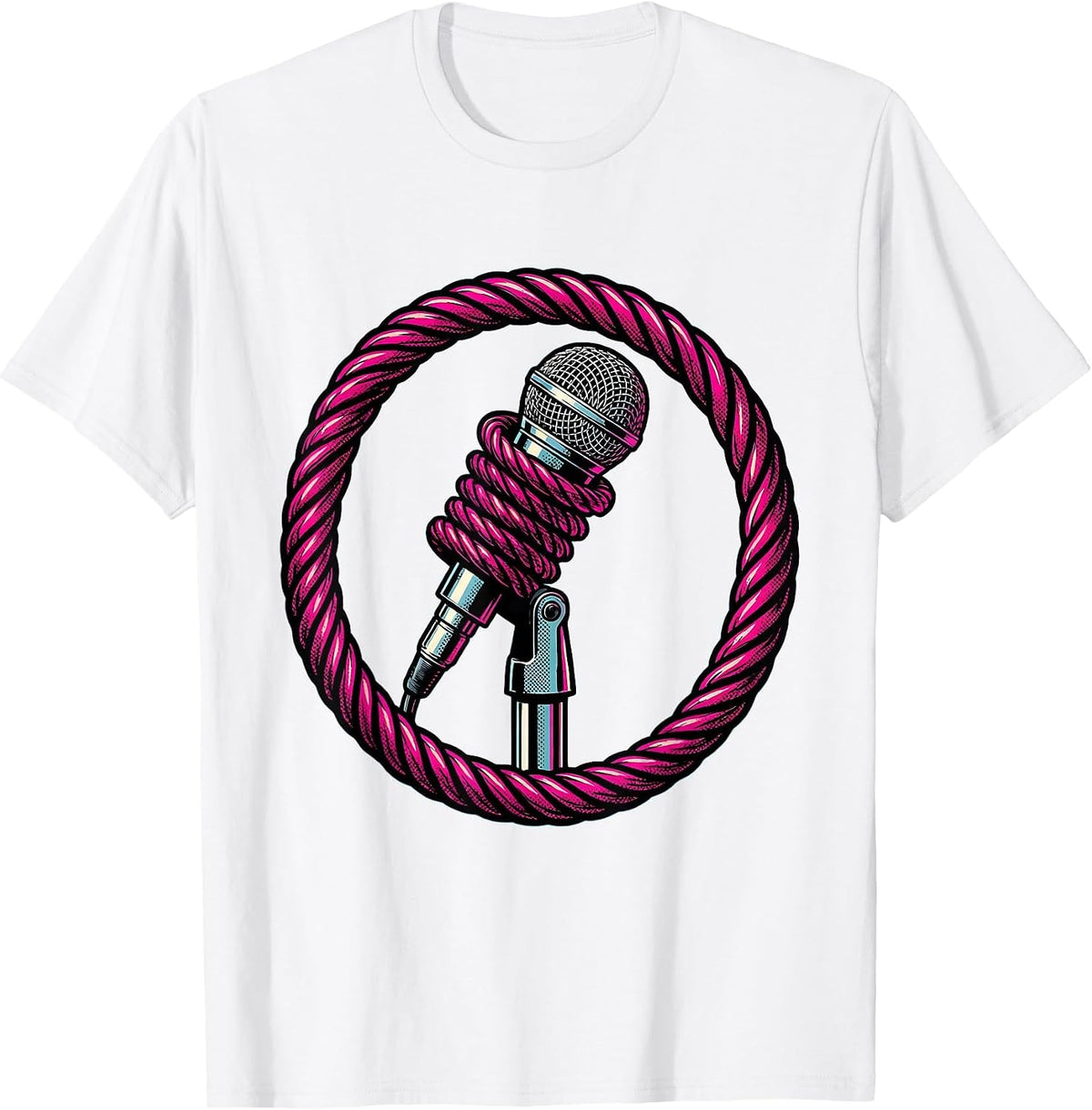 Men's 90s Band Microphone Stand Tangled Cable Graphic T-Shirt - White