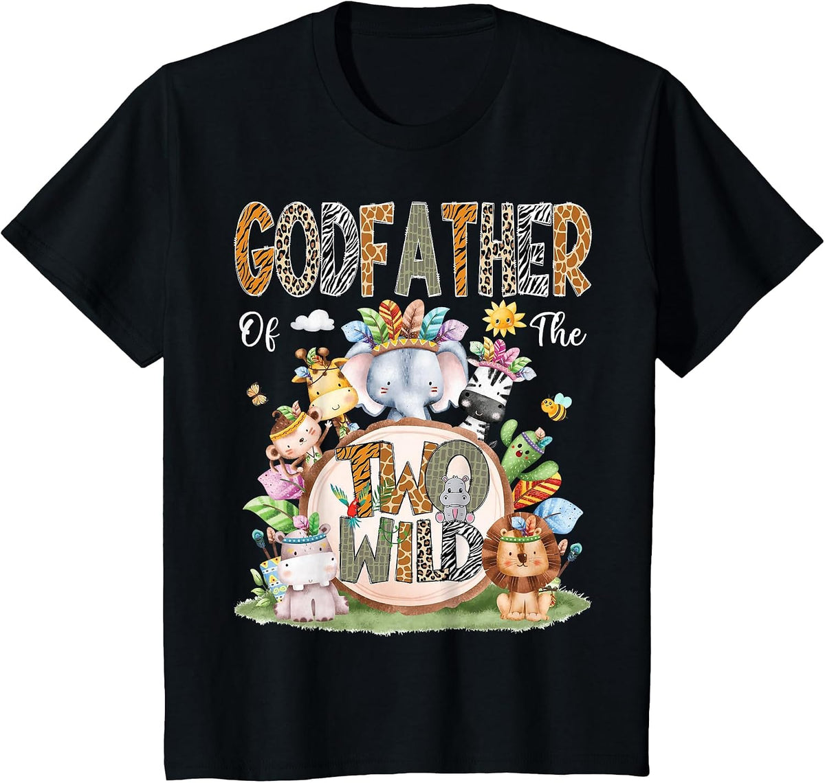 Godfather of The Two Wild 2Nd Birthday Animal Safari Tribal T-Shirt - Black