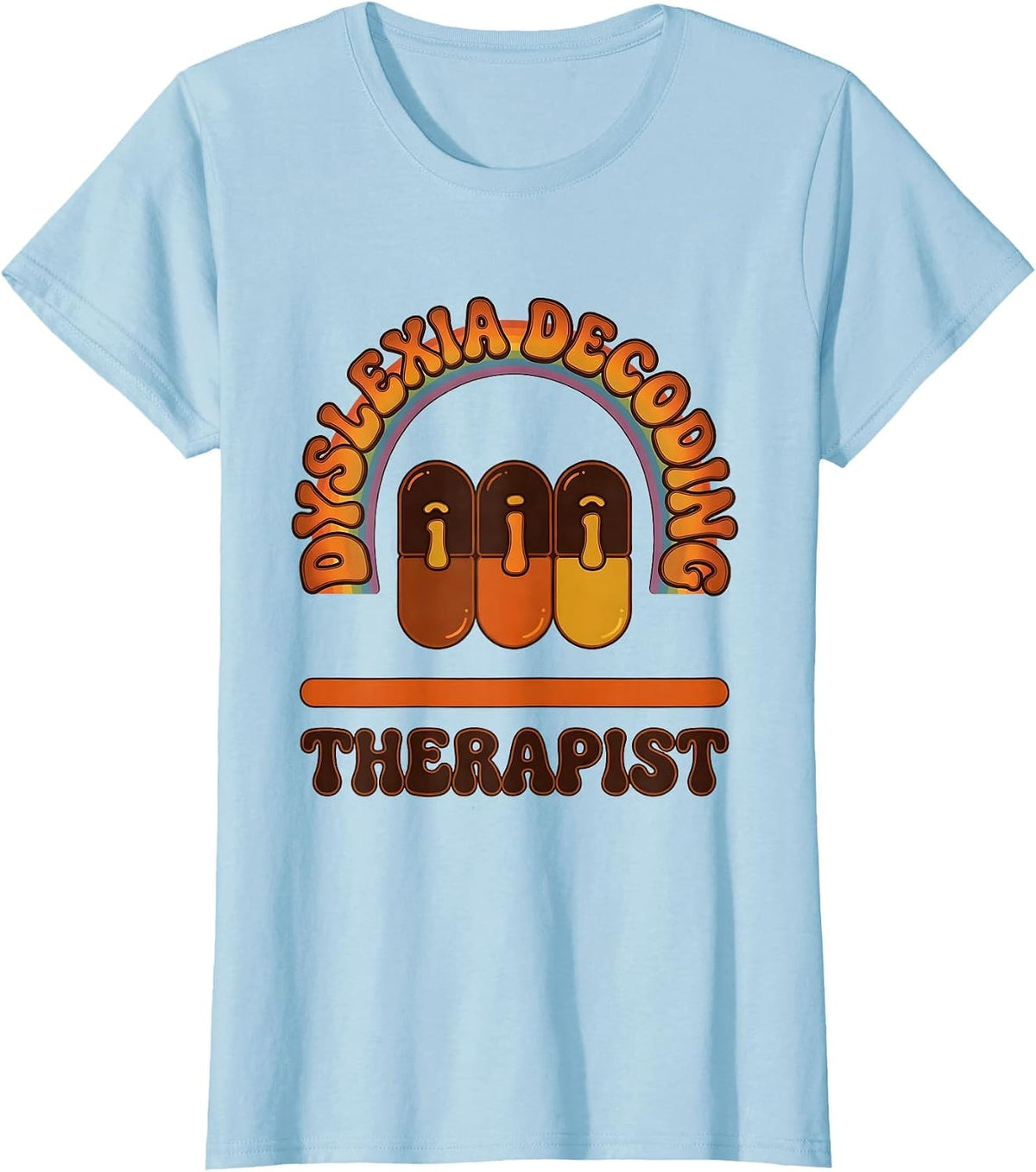 Women's Dyslexia Decoding Therapist Retro 70s Dyslexia Teacher T-Shirt - Baby Blue