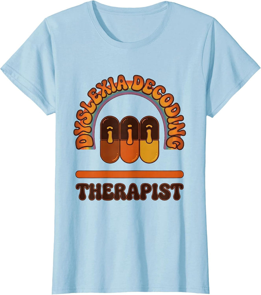 Women's Dyslexia Decoding Therapist Retro 70s Dyslexia Teacher T-Shirt - Baby Blue