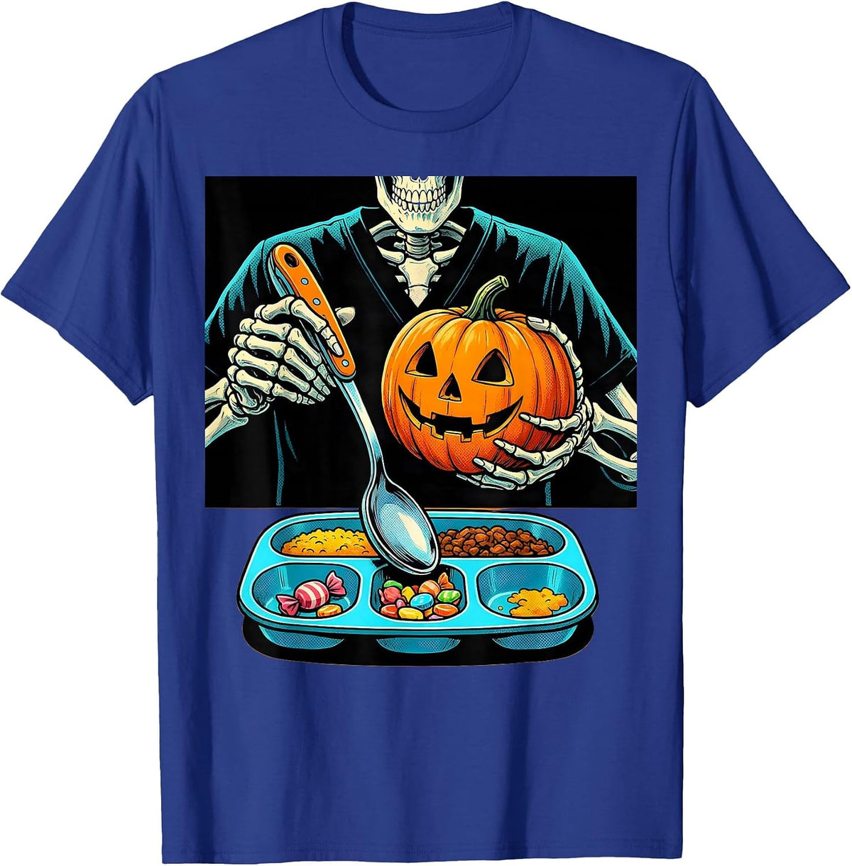 Skeleton Occupational Therapist Halloween Pop Art Therapy T-Shirt - Royal Blue