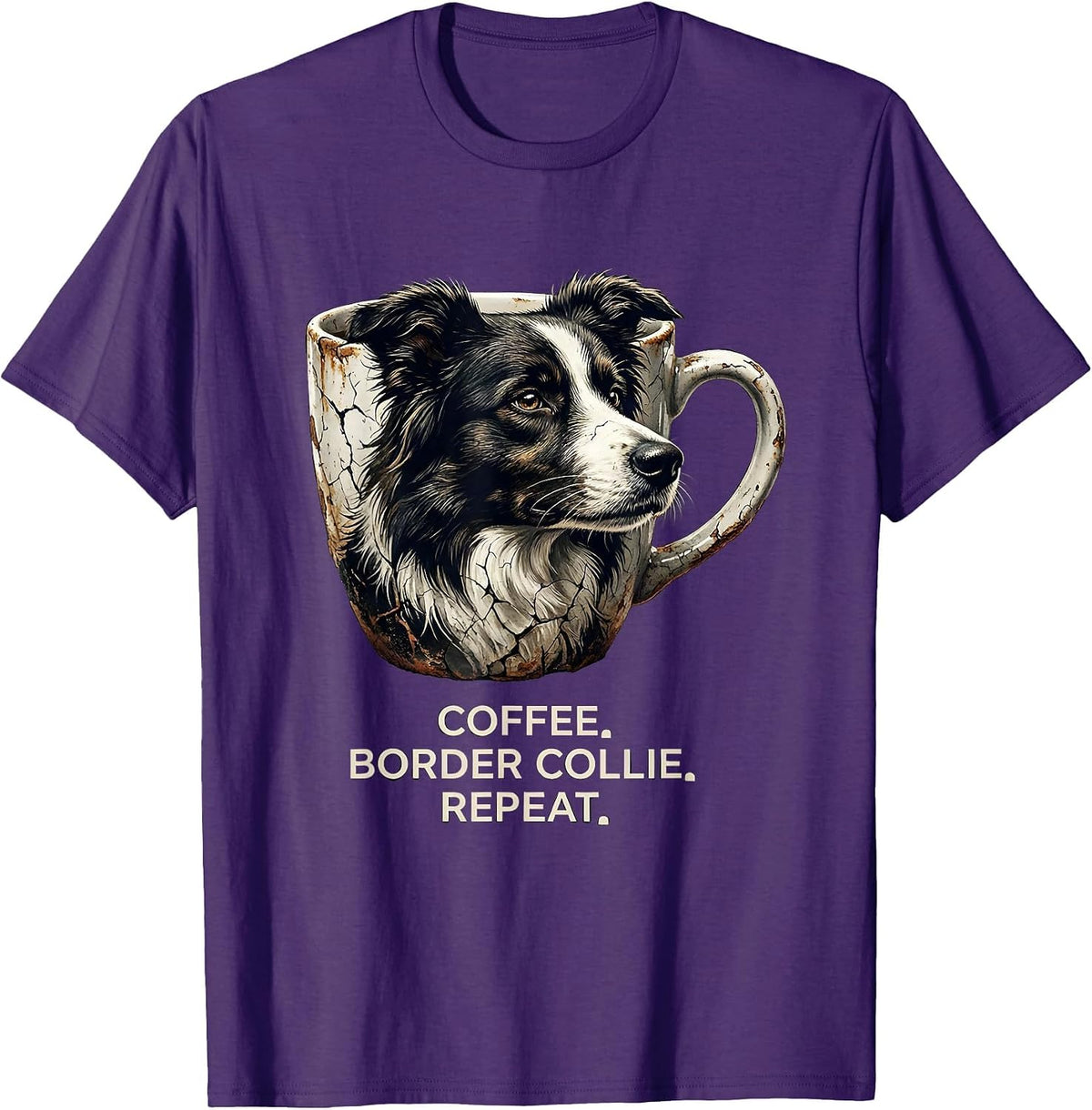 Coffee. Border Collie. Repeat. Funny Dog Owner Coffee Lover T-Shirt - Purple
