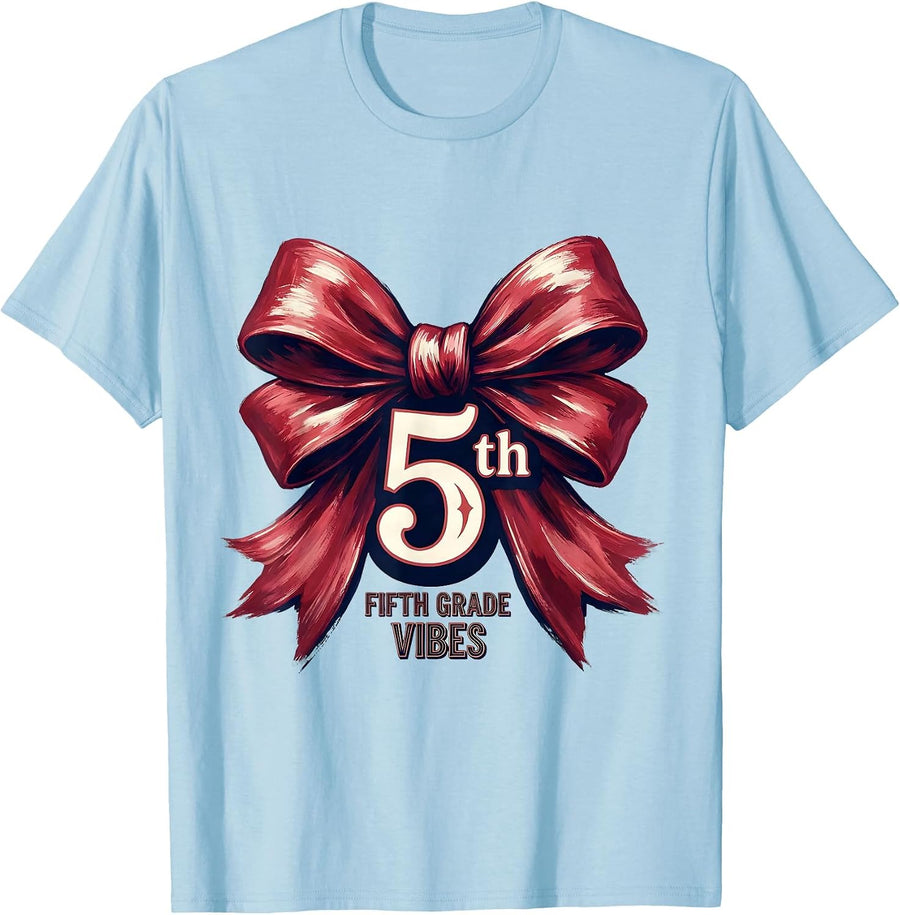 Men's Fifth Grade Vibes Coquette Bow Back to School Teacher Girls T-Shirt - Baby Blue