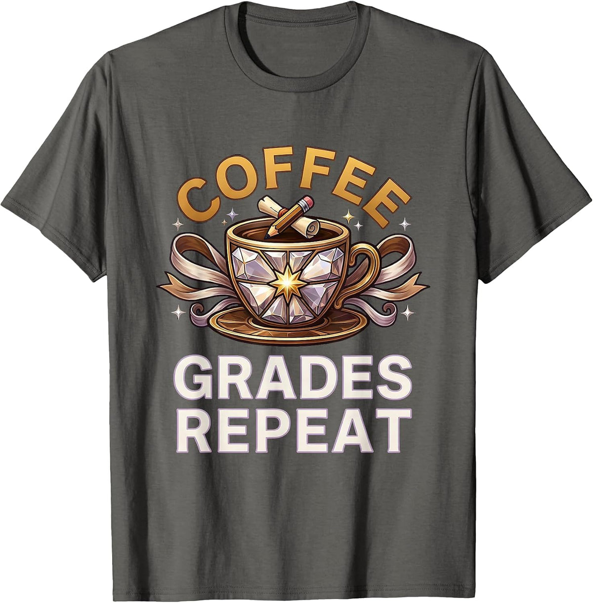 Men's Coffee Grades Repeat 4th Grade Teacher Design T-Shirt - Asphalt Grey