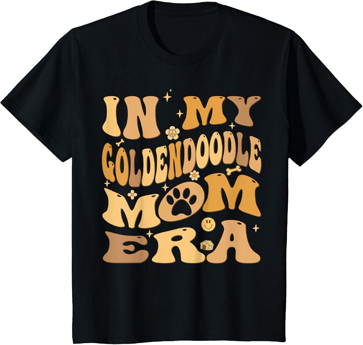 in My Goldendoodle Mom Era Groovy Groodle Dog T-Shirt - Black