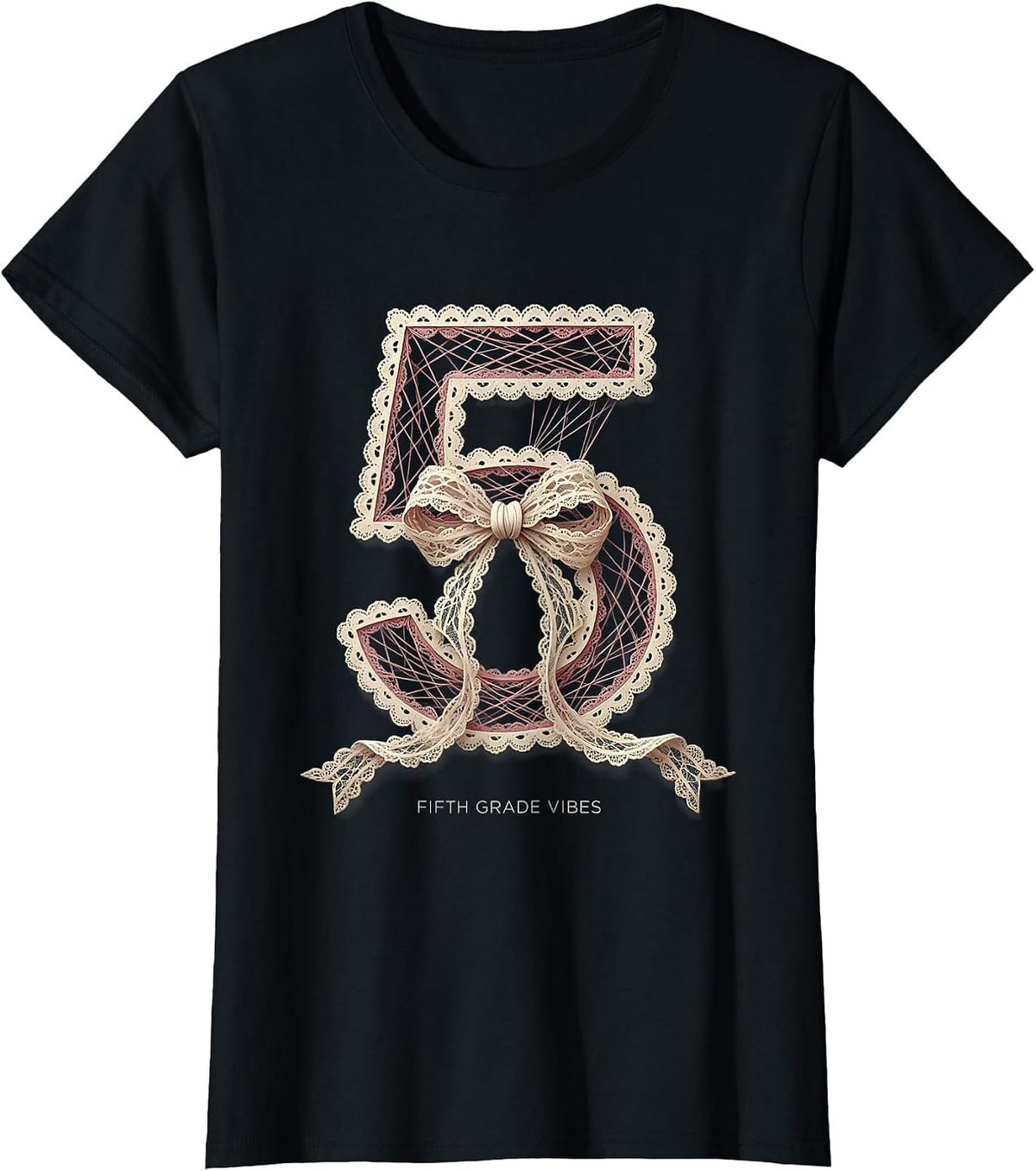 Fifth Grade Vibes Coquette Bow Back to School Fifth Grade T-Shirt - Black