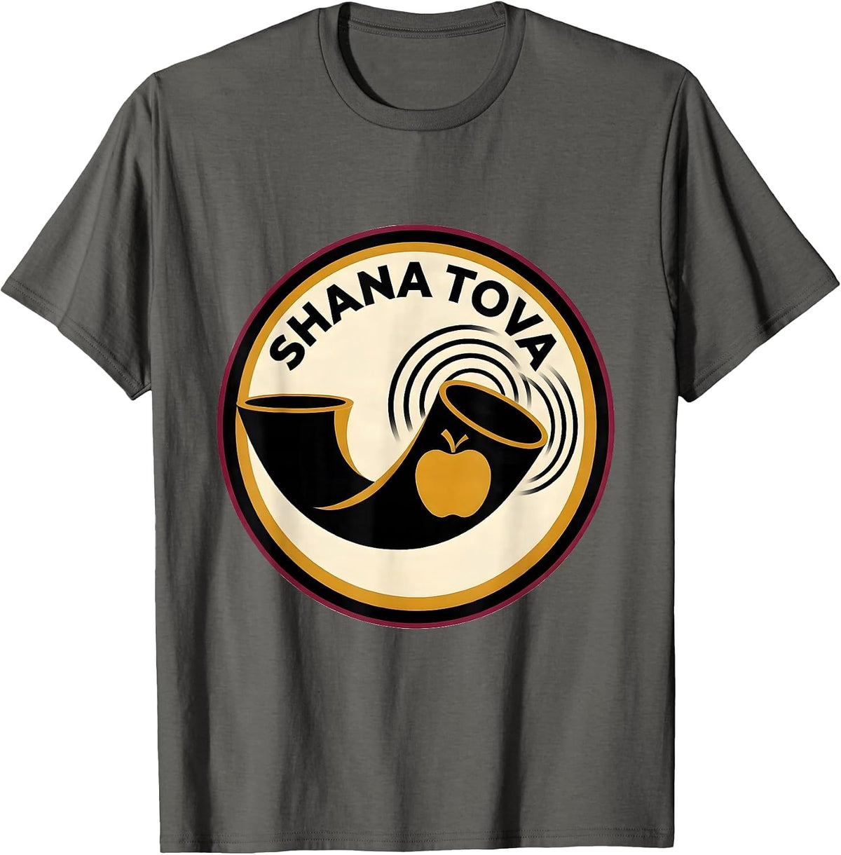 Men's Shana Tova Geometric Jewish New Year Apple Honey Shofar T-Shirt - Asphalt Grey