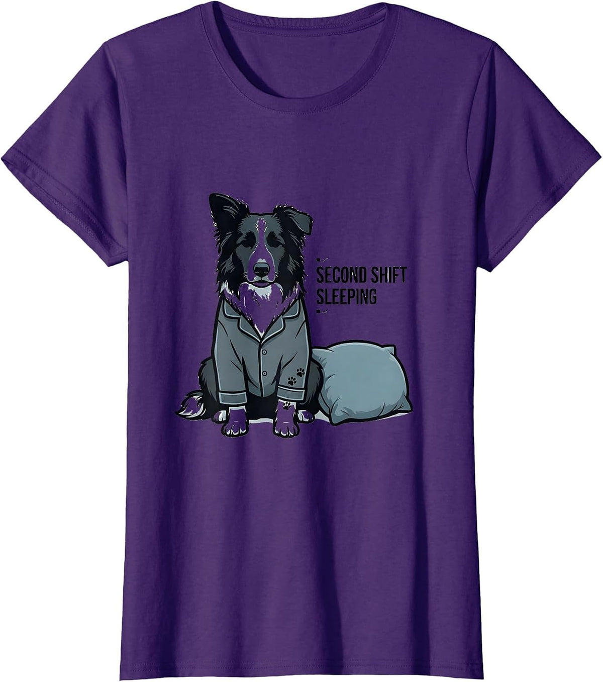 Women's Second Shift Sleeping Minimalist Border Collie Pajama T-Shirt - Purple