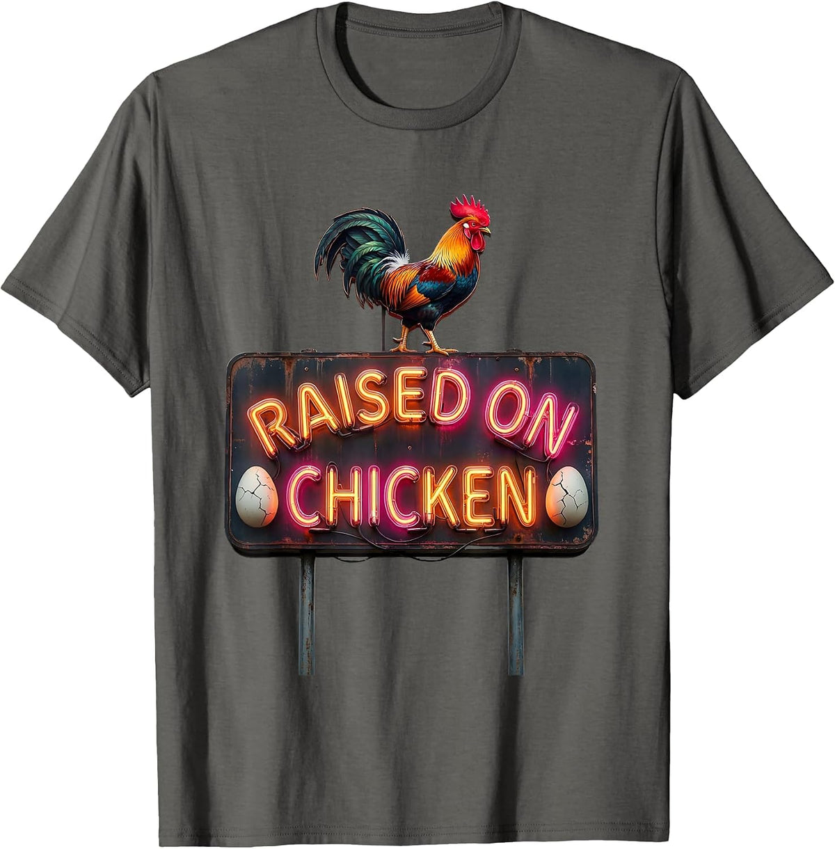 Raised on Chicken Proud Poultry Lover Design T-Shirt - Asphalt Grey
