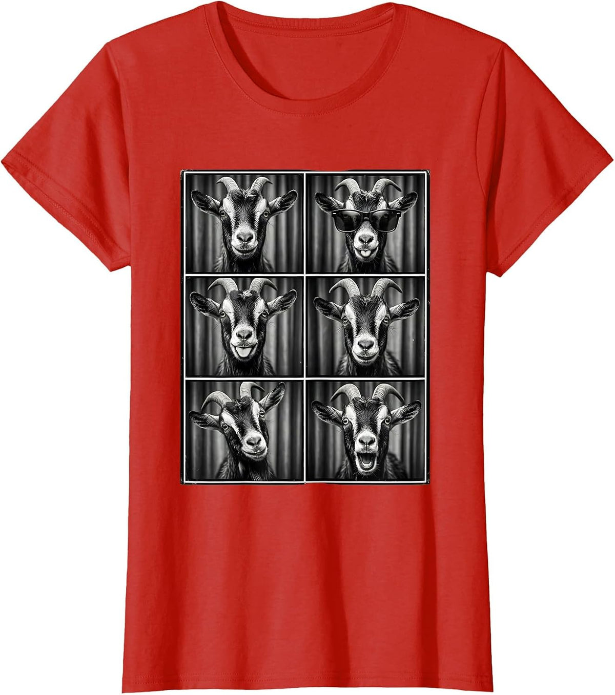 Goat Photobooth Funny Animal Portrait T-Shirt - Red