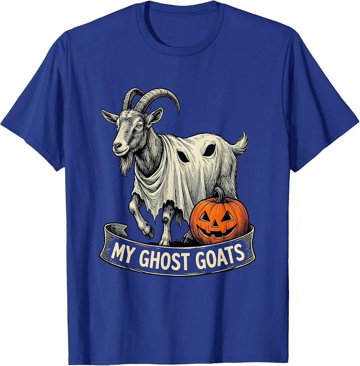 Men's My Ghost Goats Funny Goat Lover Halloween Spooky Season T-Shirt - Royal Blue
