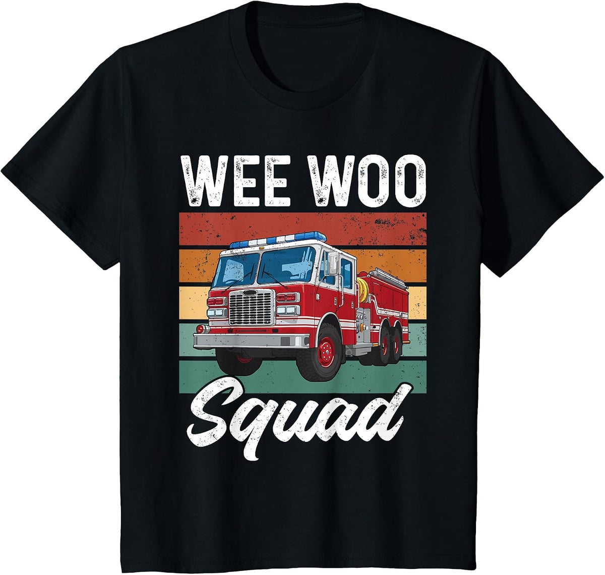 Wee Woo Squad Funny Fire Truck Lovers Firefighter Vintage T-Shirt - Black