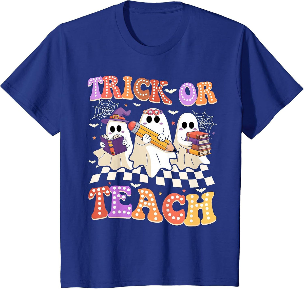 Halloween Groovy Retro Trick Or Teach Teacher Ghost Boo T-Shirt - Royal Blue