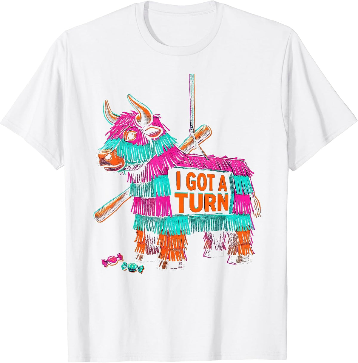 Men's I Got A Turn Risograph Bull Piñata Cinco De Mayo Party T-Shirt - White