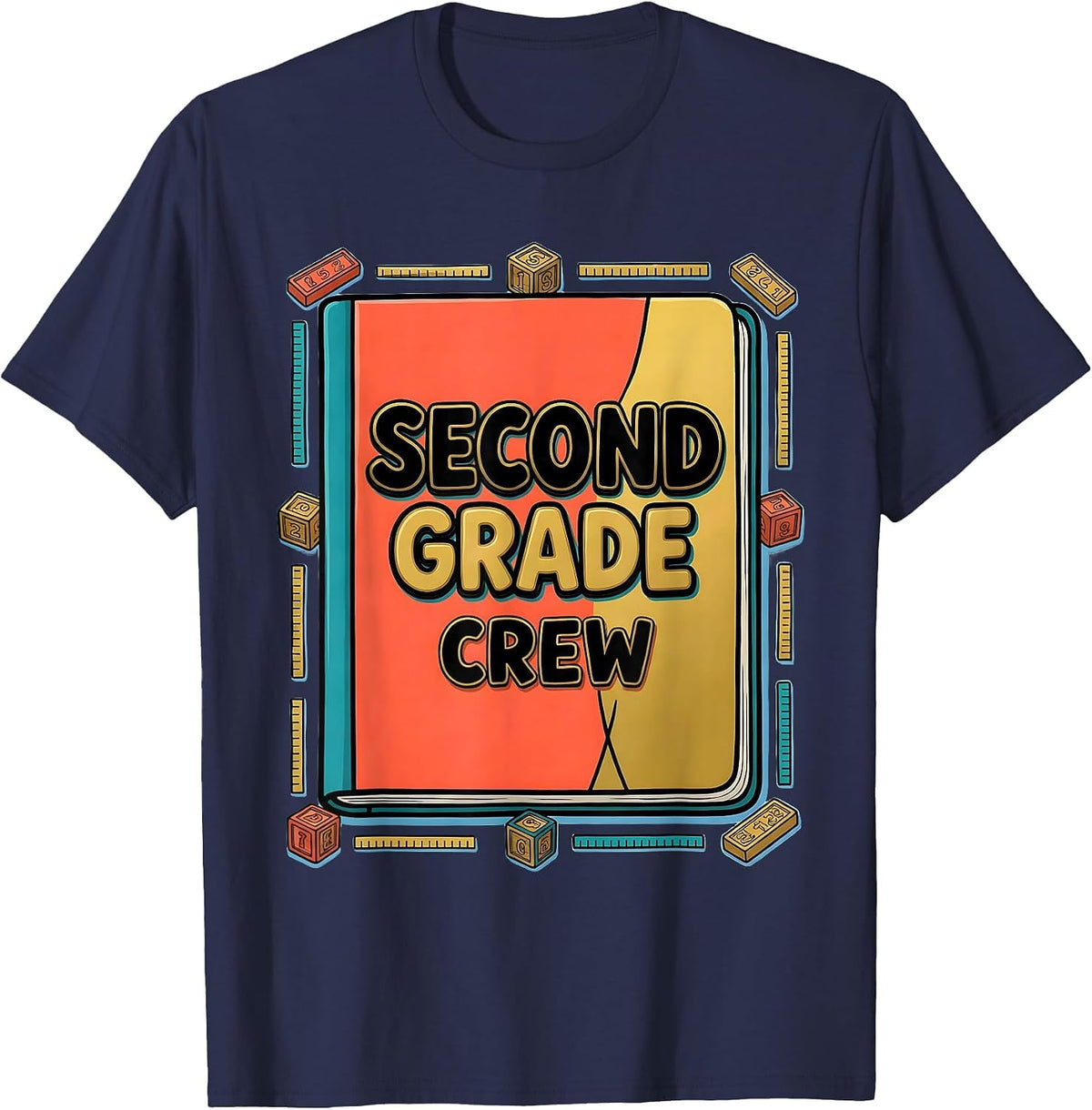 Second Grade Crew Funny Teacher Humor Elementary School T-Shirt - Navy Blue