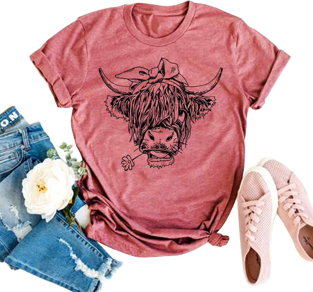 Cow Shirts for Women Cute Cattle Cowgirl T-Shirt Funny Animal Graphic Farm Life Tee Casual Short Sleeve Holiday Tops - As