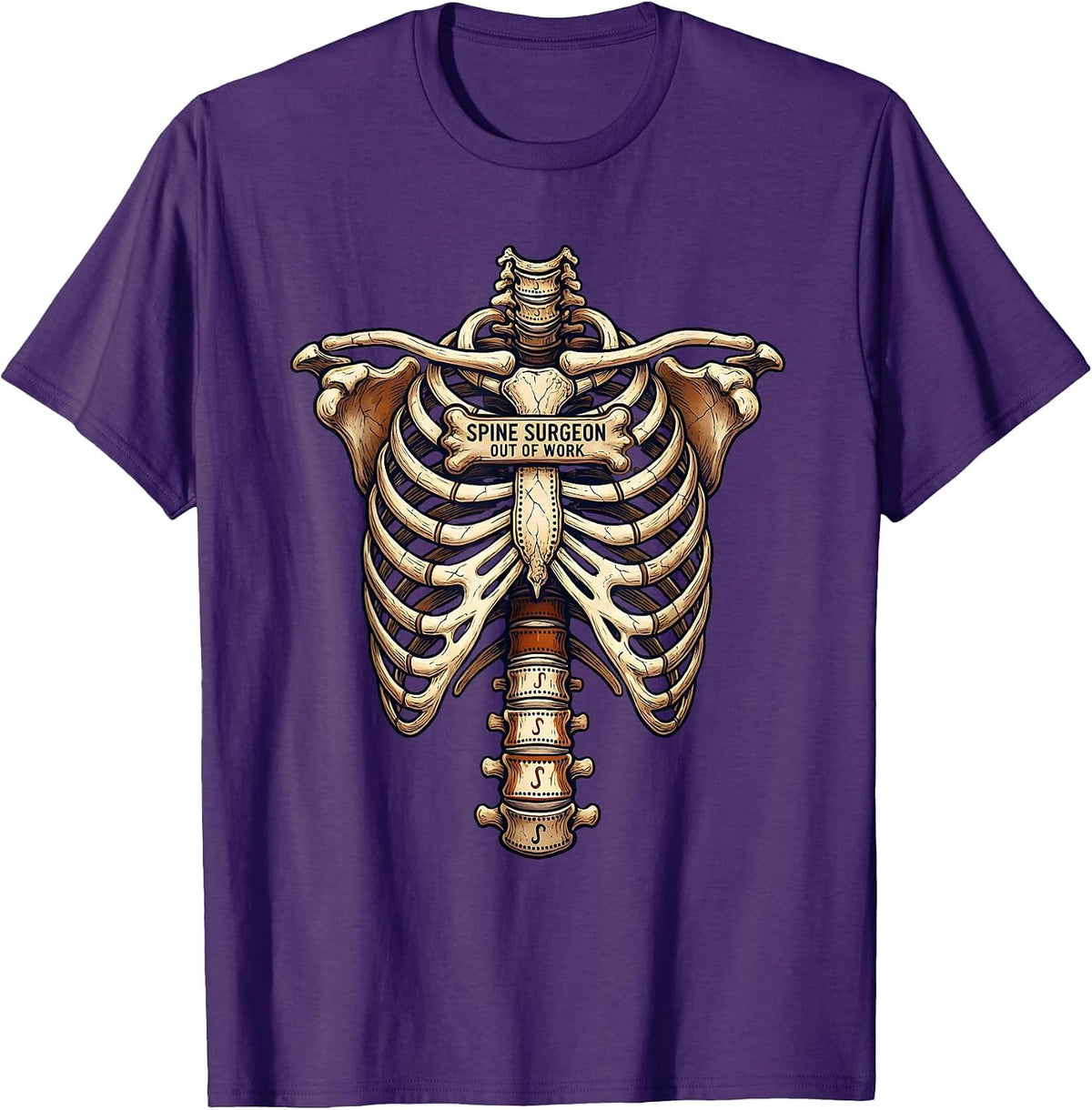 Men's Spine Surgeon Out Of Work Halloween Skeleton Pun T-Shirt - Purple