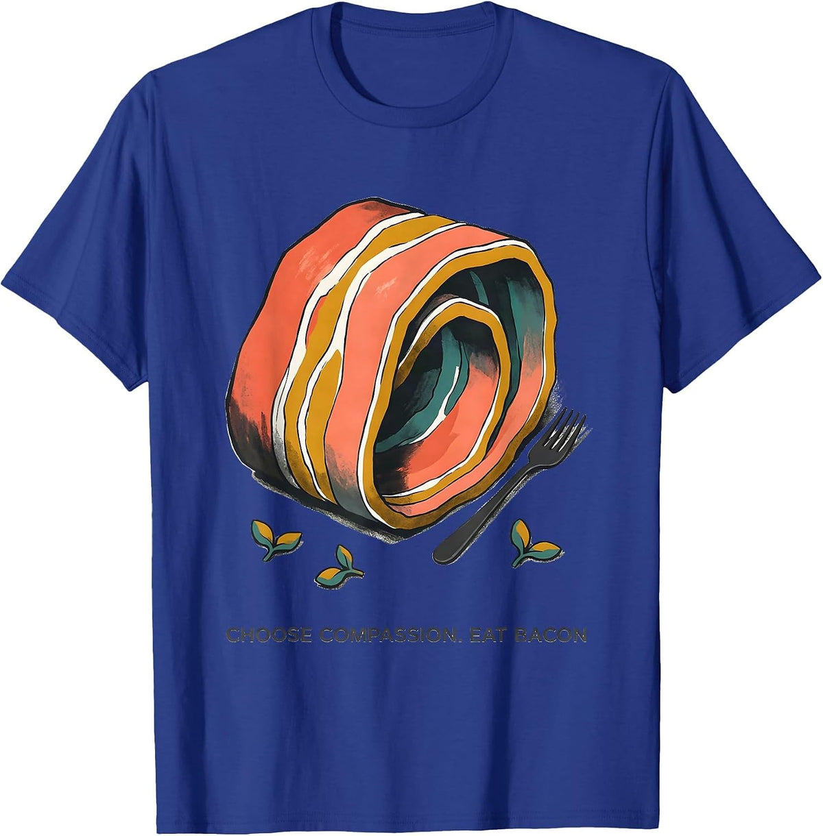 Men's Choose Compassion Eat Bacon Midcentury Modern Carnivore Diet T-Shirt - Royal Blue