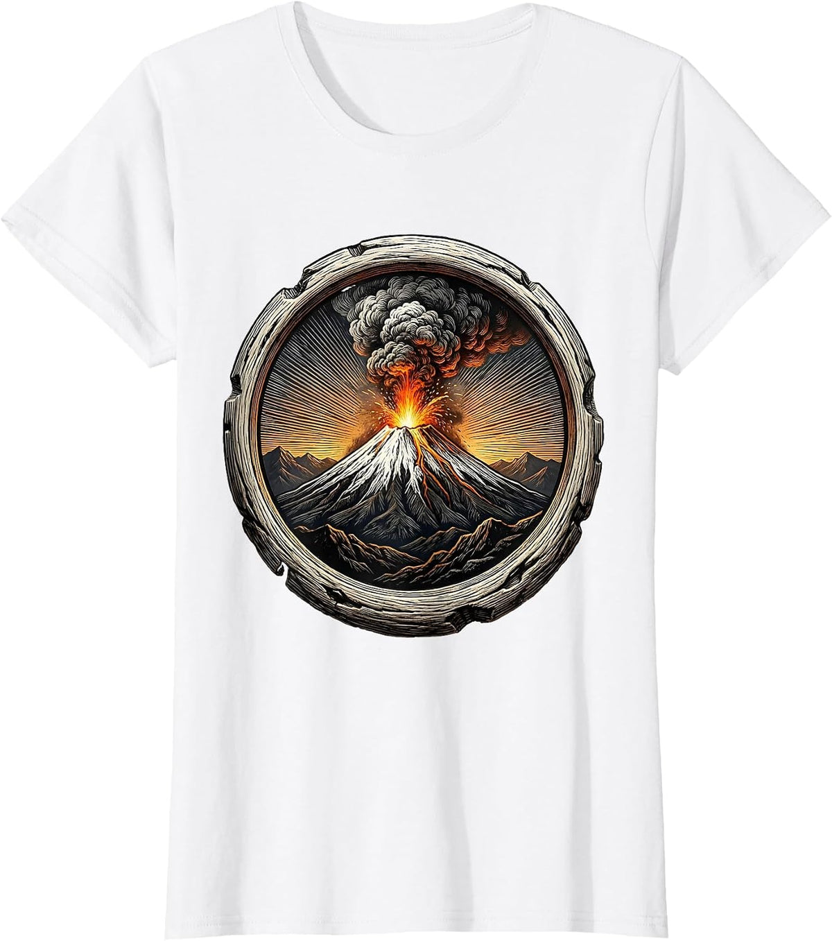 Alaska Snow-Capped Volcano Erupting at Dusk T-Shirt - White