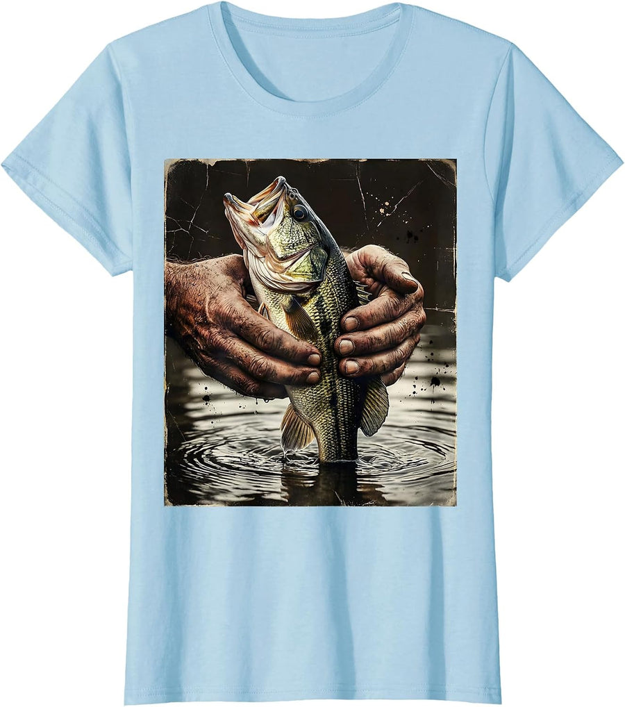 Women's Catch and Release Bass Fishing Graphic Tee T-Shirt - Baby Blue