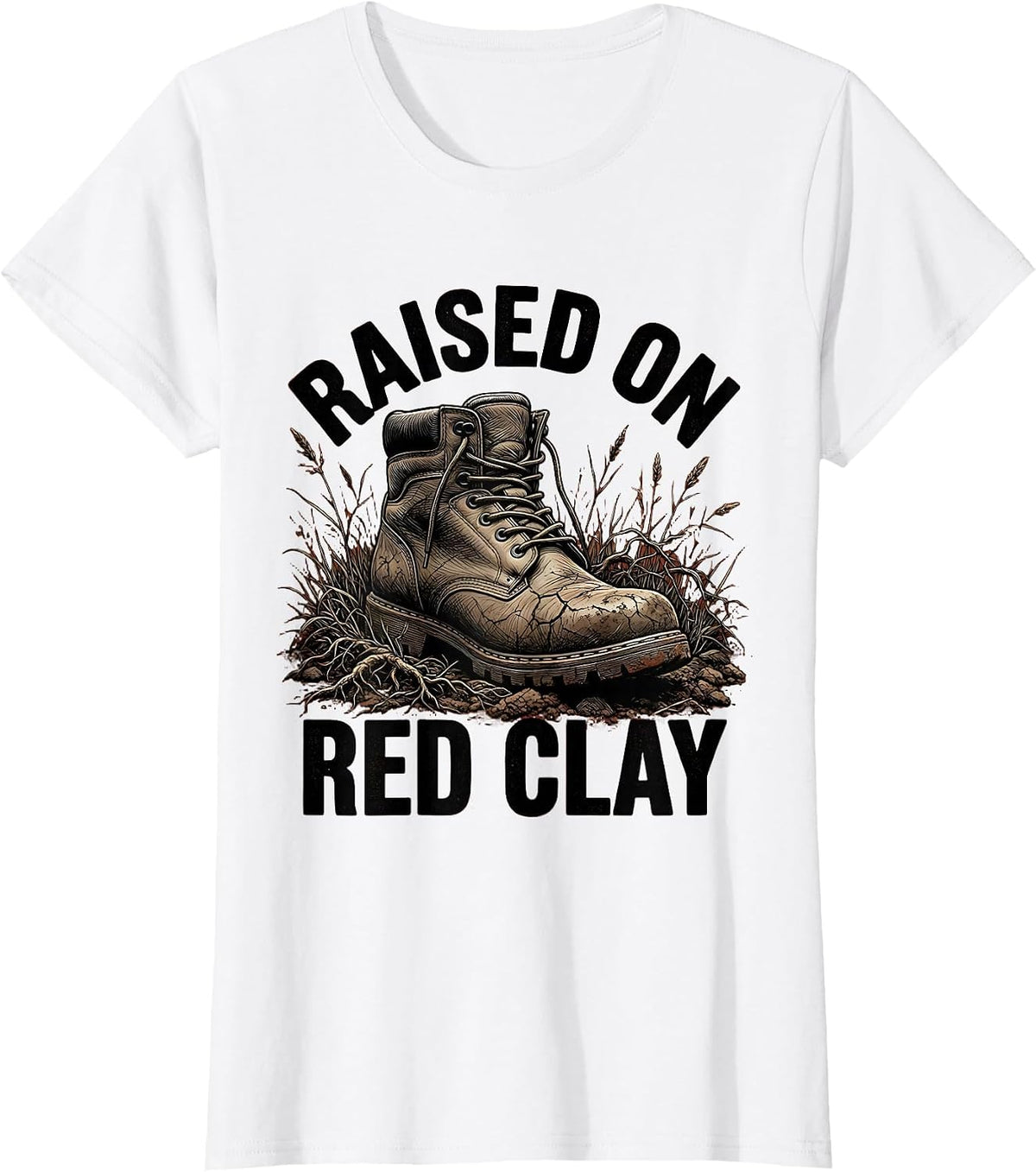 Raised on Red Clay Country Roots Design T-Shirt - White