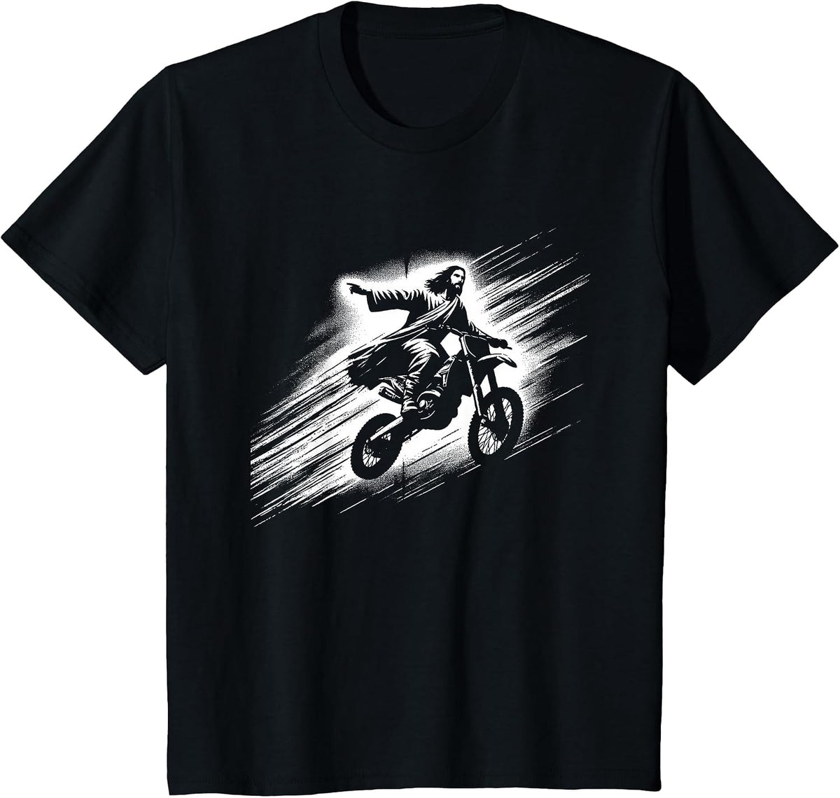 Jesus On Dirt Bike - Funny Christian Motorcycle Lover T-Shirt - Black