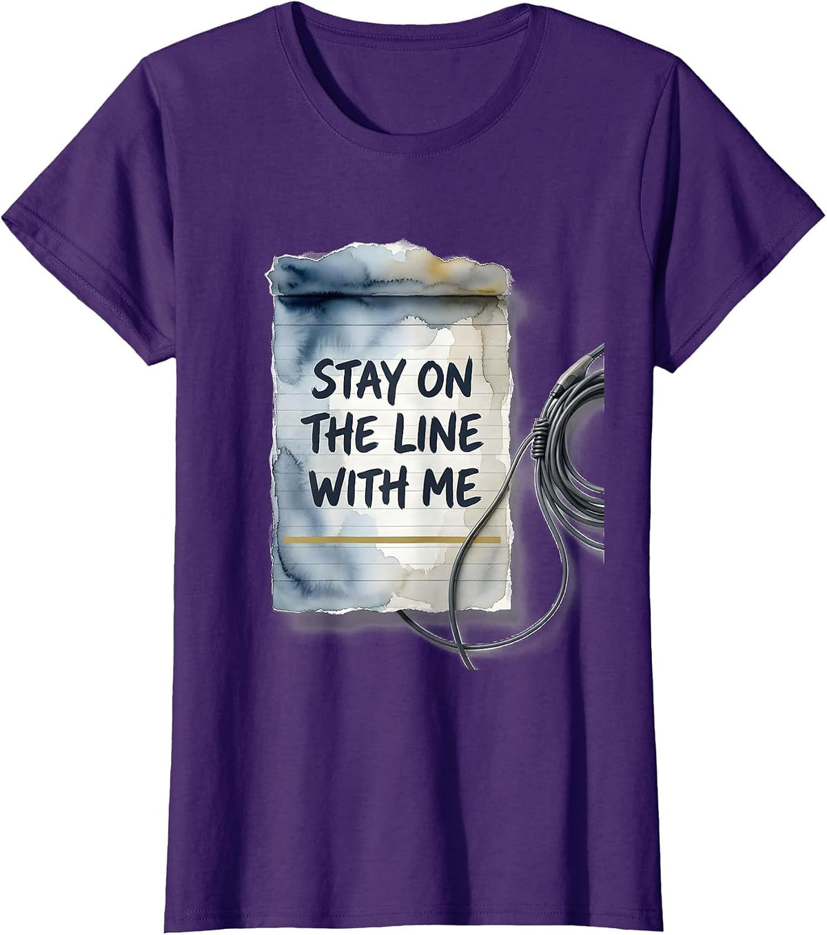 Women's Stay On The Line With Me Watercolor 911 Dispatcher Tribute T-Shirt - Purple