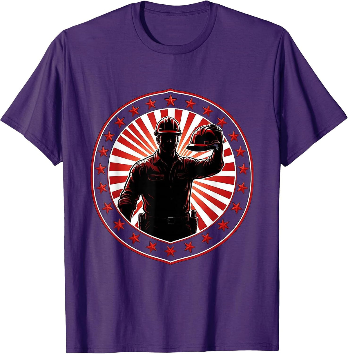 Construction Worker Sunset Hardhat Graphic T-Shirt - Purple