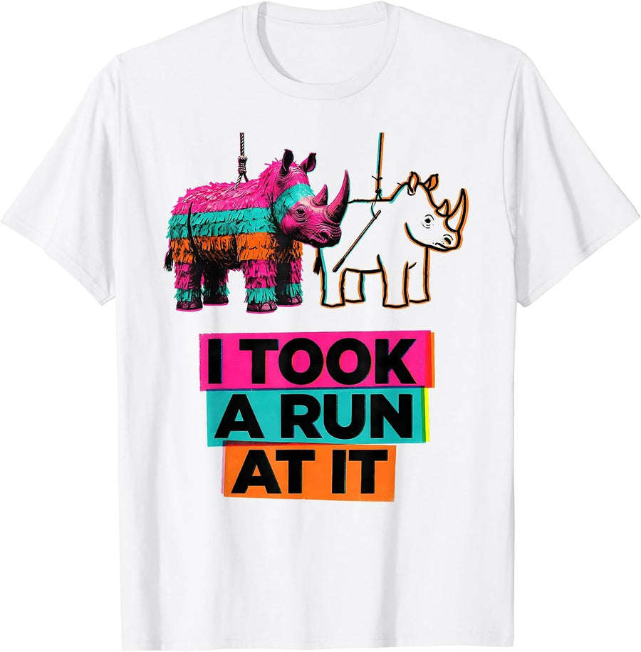 Men's I Took A Run At It Cinco De Mayo Piñata Humor Party Costume T-Shirt - White