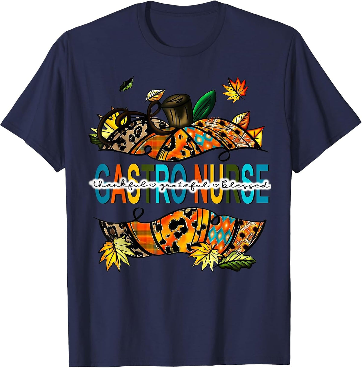 Fall Gastro Nurse Pumpkin Gastro Crew Endoscopy Thanksgiving T-Shirt - Navy Blue