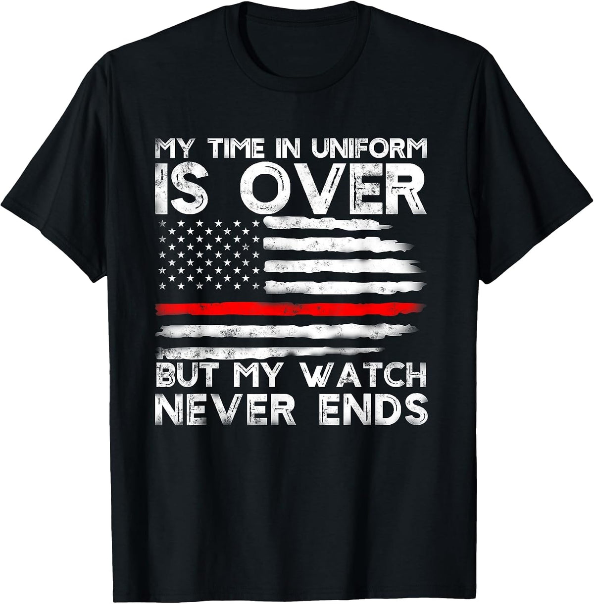 Retired Firefighter Stripe American Flag Retirement Grandpa T-Shirt - Black