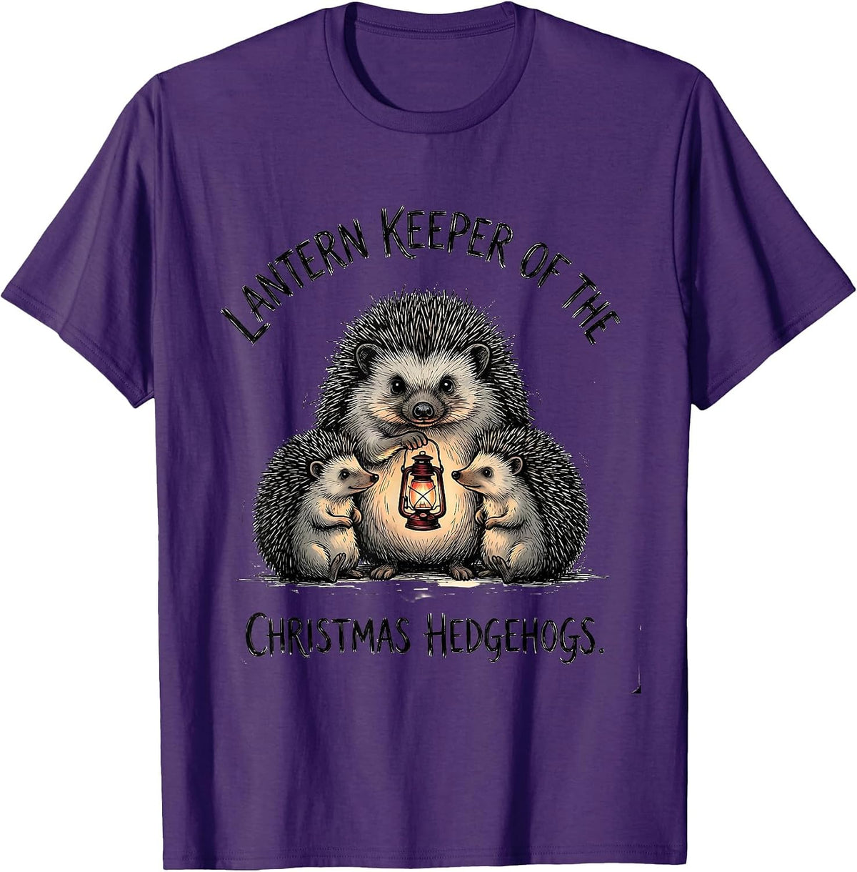 Men's Lantern Keeper Of The Christmas Hedgehogs Cute T-Shirt - Purple