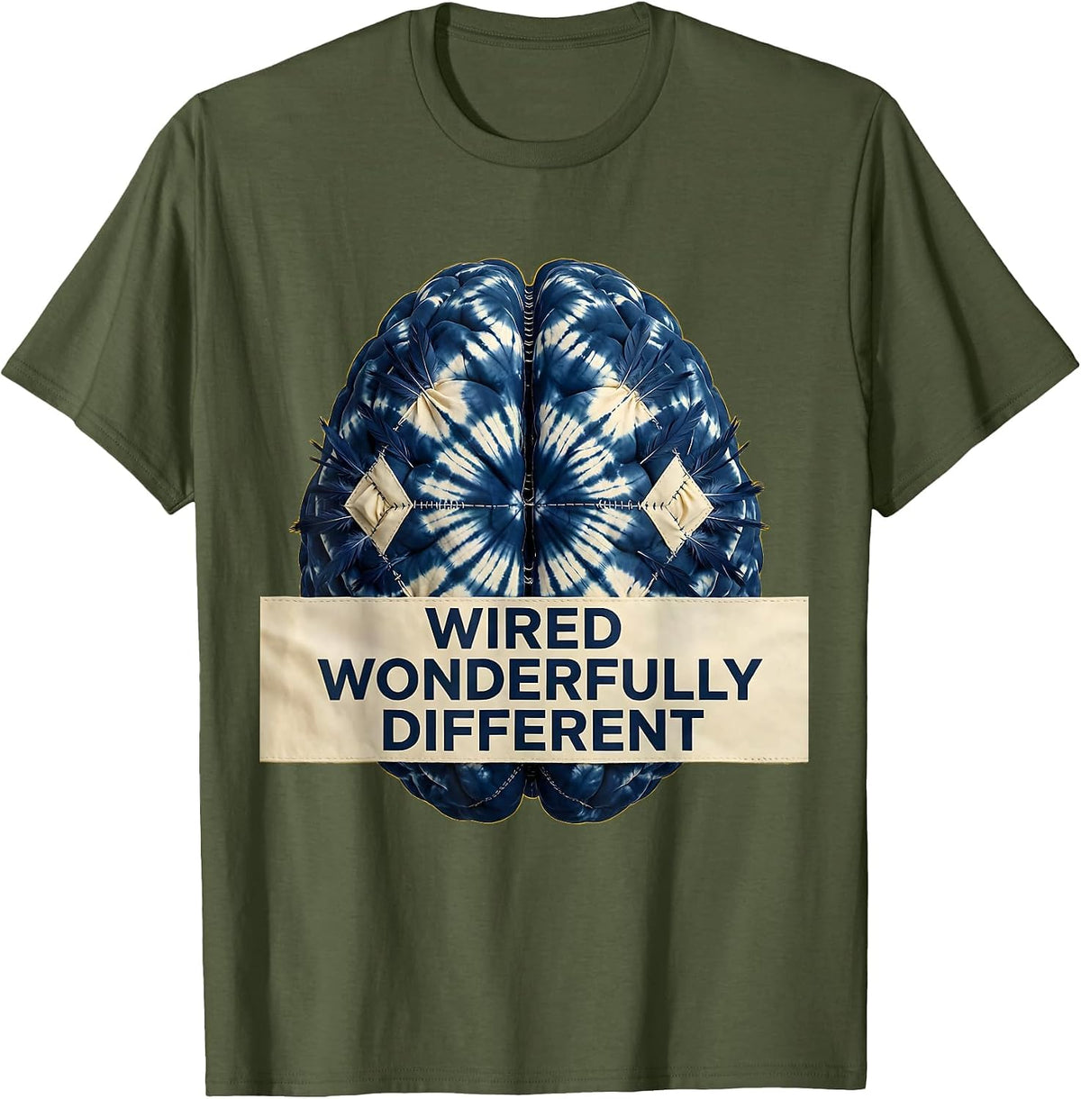 Wired Wonderfully Different Dyslexia Awareness T-Shirt - Olive Green